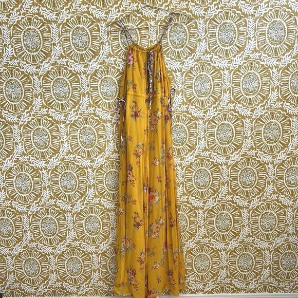 Free People Georgia Floral Chiffon Sleeveless Wide Leg Jumpsuit Gold Combo Sz S - Picture 11 of 15
